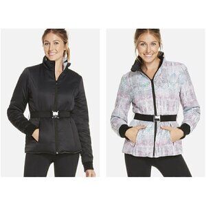 Fabletics Medusa Reversible Belted Puffer Jacket Black/Arctic Print Size XL NWT